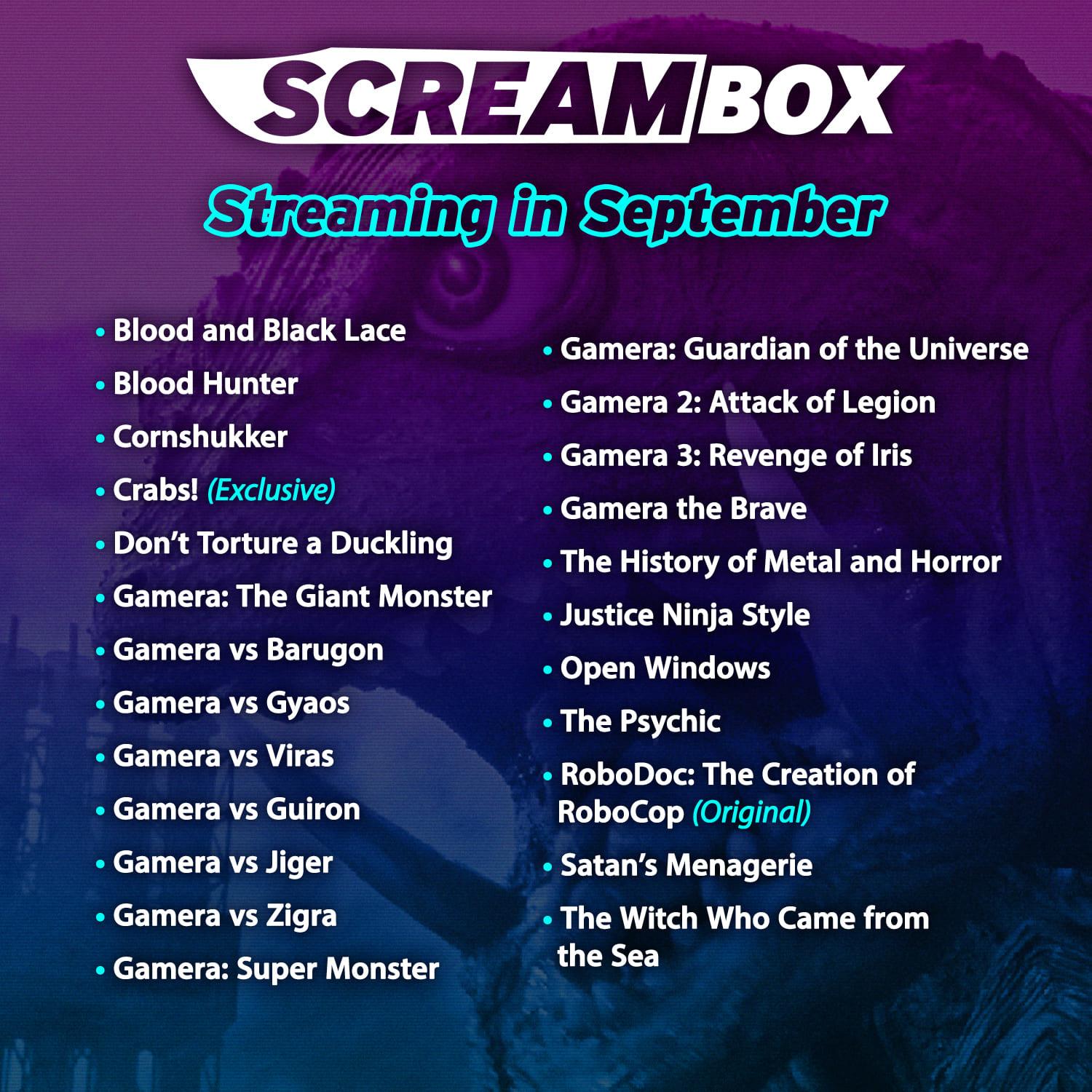 SCREAMBOX September 2023 Streaming Line-up