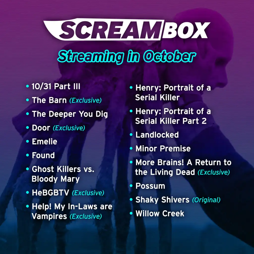 SCREAMBOX October 2023 Streaming Lineup Scare Value