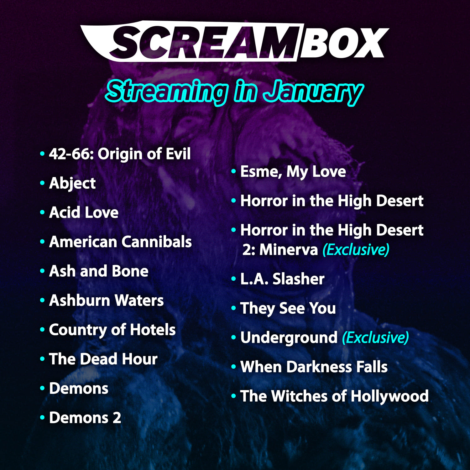 SCREAMBOX January 2024 Streaming Line-up
