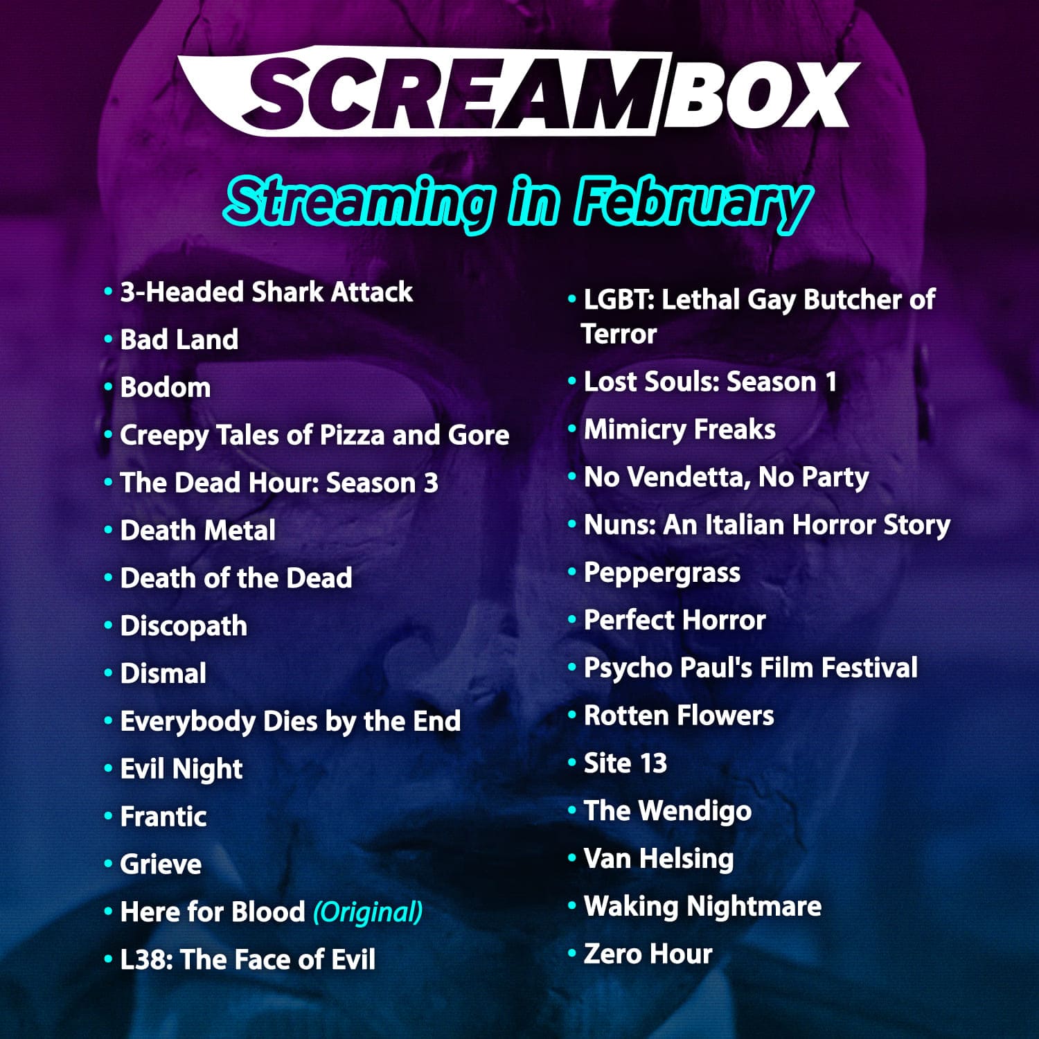 SCREAMBOX February 2024 Streaming Line-up