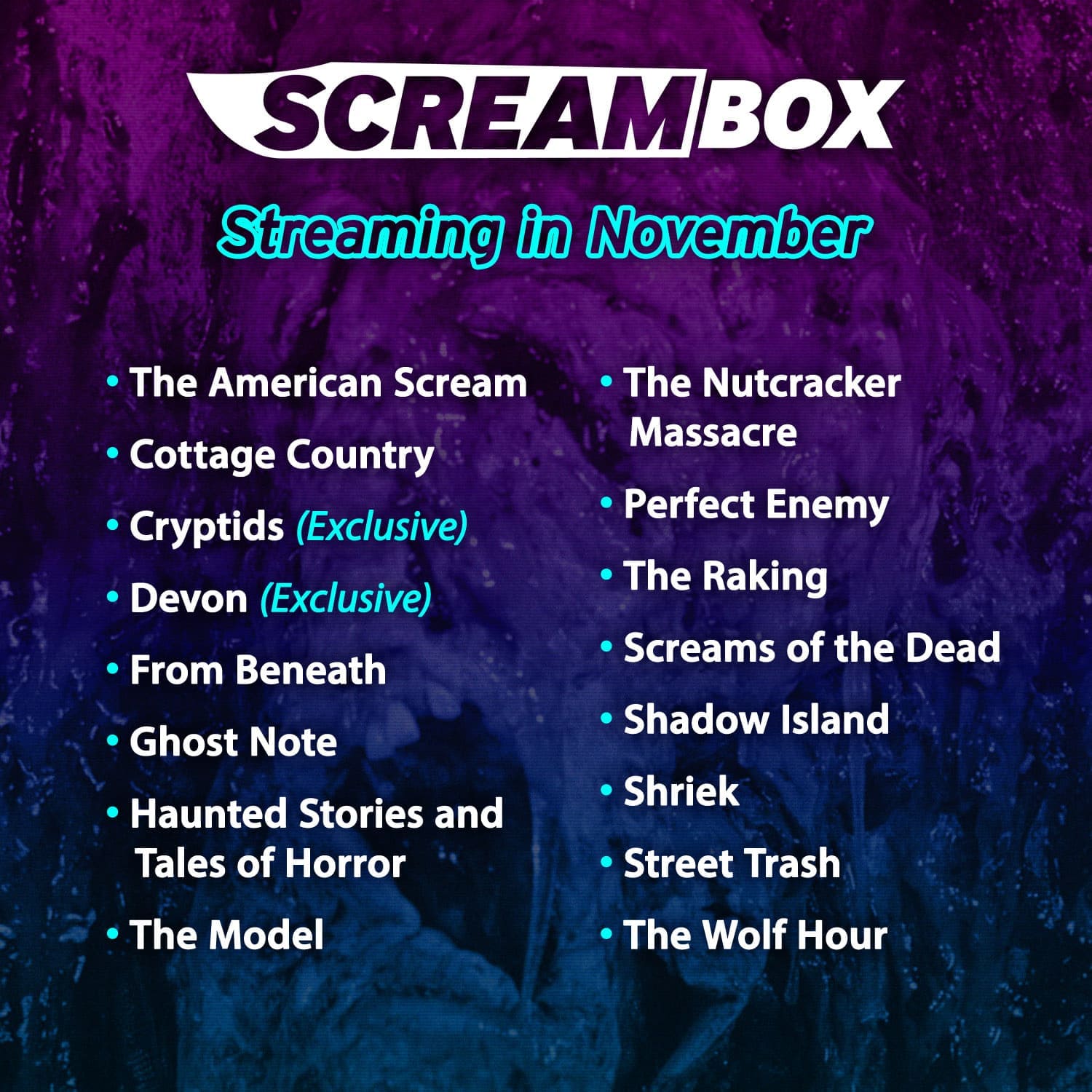 SCREAMBOX November 2024 Streaming Line-Up